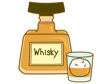 ウイスキー（ボトルとグラス）のイラスト