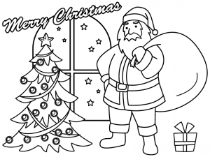 クリスマス サンタとツリーのぬりえ 線画 イラスト素材 イラスト無料 かわいいテンプレート