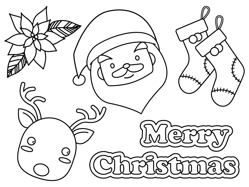 クリスマス・サンタとトナカイと靴下のぬりえ（線画）イラスト素材