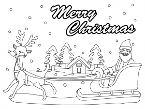 クリスマス サンタとトナカイと森のぬりえ 線画 イラスト素材 イラスト無料 かわいいテンプレート