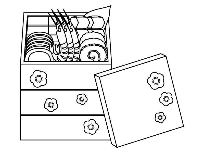 おせち料理のぬりえ（線画）イラスト素材