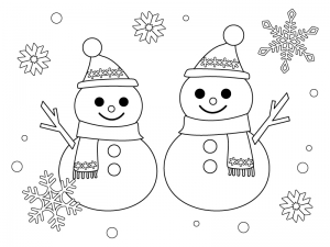 2つの雪だるまのぬりえ 線画 イラスト素材 イラスト無料 かわいいテンプレート