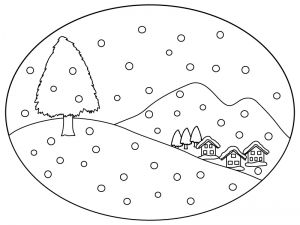 冬の景色のぬりえ 線画 イラスト素材02 イラスト無料 かわいい