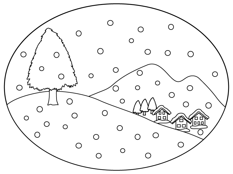 冬の景色のぬりえ（線画）イラスト素材02