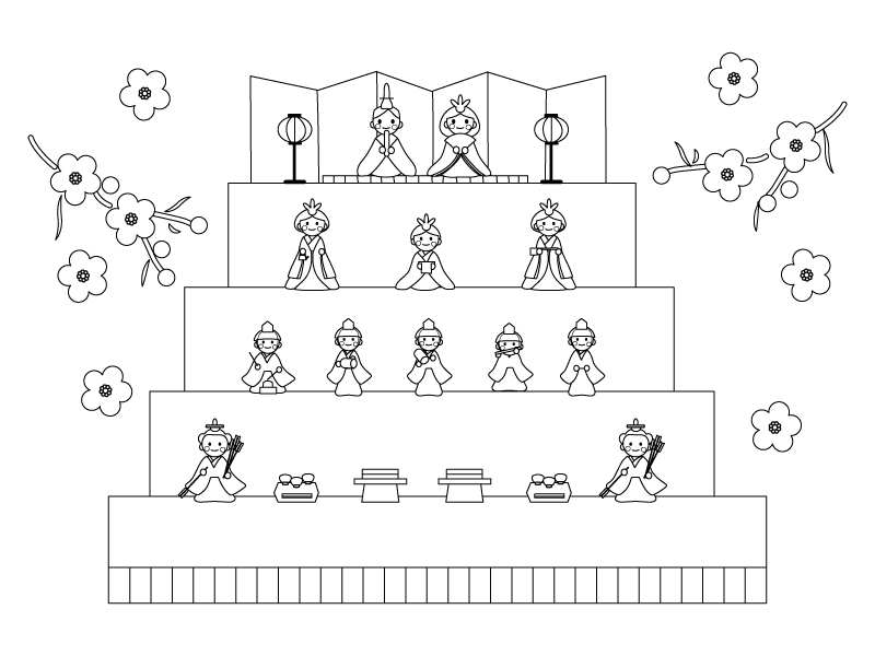 雛祭り・雛飾りのぬりえ（線画）イラスト素材