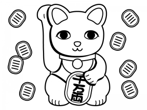 招き猫と小判のぬりえ 線画 イラスト素材 イラスト無料 かわいいテンプレート