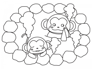 温泉に入るお猿さんのぬりえ 線画 イラスト素材 イラスト無料 かわいいテンプレート