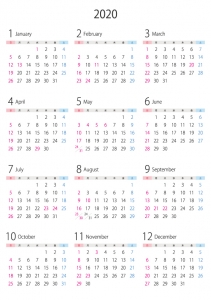 縦 年 令和2年 1月 12月の年間カレンダー02 イラスト無料 かわいいテンプレート