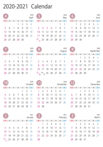4月始まりの年4月 21年3月の年間カレンダー イラスト無料 かわいいテンプレート