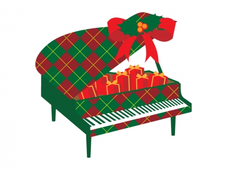 クリスマスカラーのグランドピアノのイラスト
