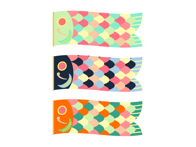 カラフルな鯉のぼりのイラスト