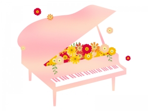 たくさんの花とグランドピアノのイラスト イラスト無料 かわいいテンプレート