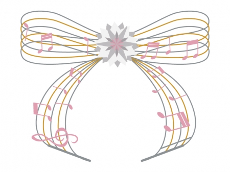 リボンの五線譜と音符のイラスト