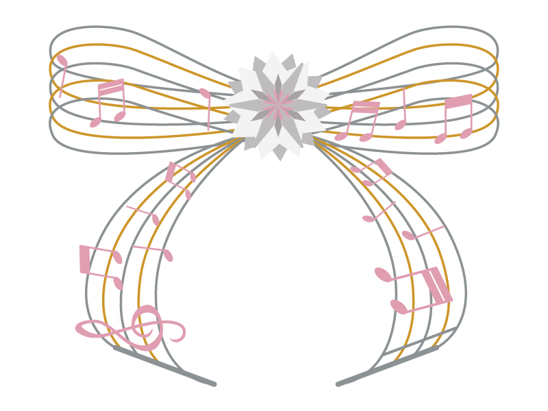 リボンの五線譜と音符のイラスト