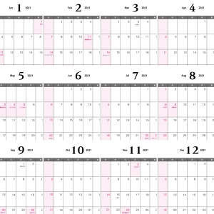 21年 令和3年 1月 12月の年間カレンダー イラスト無料 かわいいテンプレート