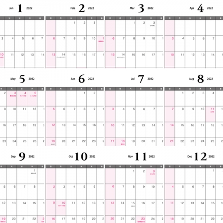2022年(令和4年)1月~12月の年間カレンダー